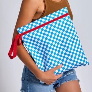 New in bag, body surf high tide large Blue and White Checkered wet bag.